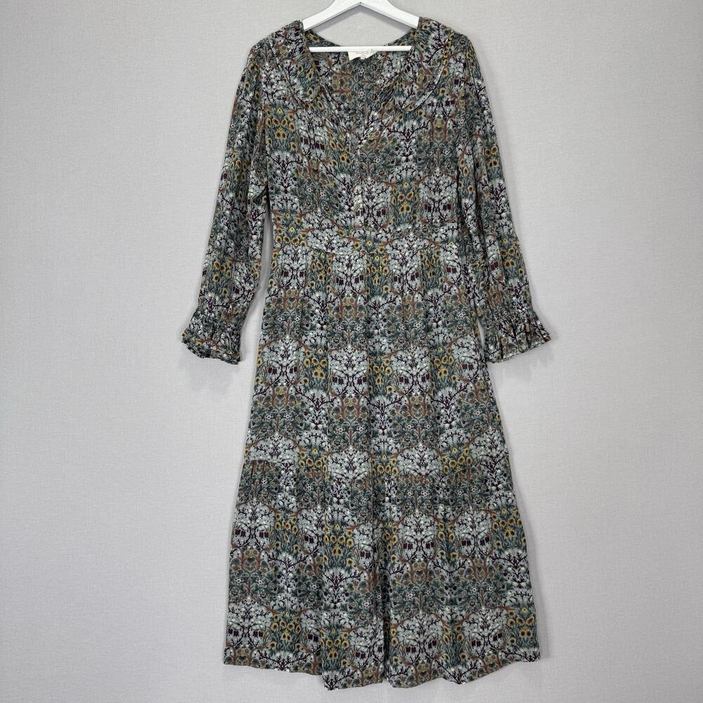 ba&sh Phoenix Print Midi Dress Womens 3 / US 8 Green Floral Cottage Prairie Boho